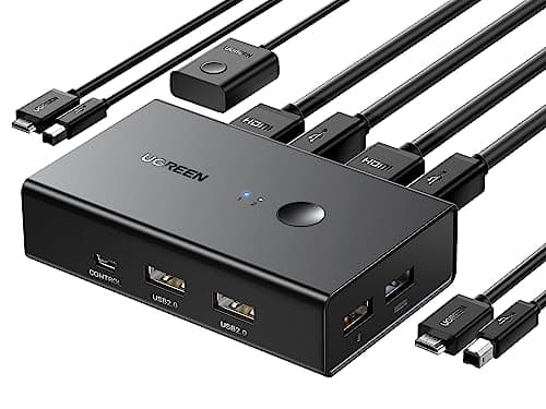 Image of UGREEN HDMI KVM Switch 2 PC 1 Monitor Support 4K@60Hz, 4 Port USB KVM Switches for 2 Computers Share Keyboard/Mouse/Hard Drives/Printer and 1 Monitor, KVM Switcher with 2 USB Cables and 2 HDMI Cable