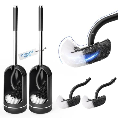 Image of Topsky 2-Pack Toilet Brush and Holder Set, Curved Toilet Cleaner Brush with 2 Replacement Toilet Brush Head, Loo Brush and Holder Set (Black)