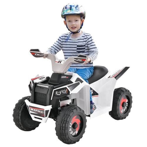 Image of Maxmass 6V Kids Ride on ATV, Children Electric Quad Bike with Forward/Reverse Switch, Foot Pedal, Ergonomic Curved Seat and 4 Large Wheels, Battery Powered Electric Toy Car for Boys Girls (White)