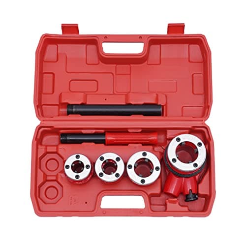 Image of Tools Pipe Threading Kit, 4 Dies Manual Plumber Pipe Threading Set, Pipe Threading Kit BSPT Thread Cutting Steel Threader Plumbers Set, Ratchet Pipe Threader Iron Pipe Thread Kit, 1/2" 3/4" 1" 1-1/4"
