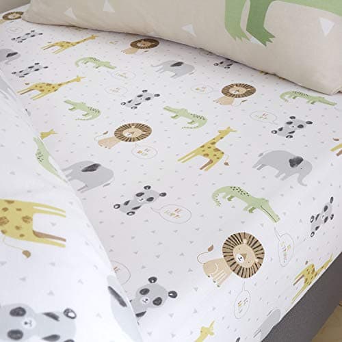Image of Catherine Lansfield Kids Roarsome Animals Easy Care Single Fitted Sheet Natural