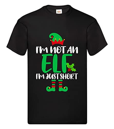 Image of Wish You Merry Christmas - Xmas Tree - Mens Christmas T Shirts Ladies Xmas t-Shirts Unisex Tee Tops Womens Novelty Funny Holiday, I'm just Short - Black 3XL