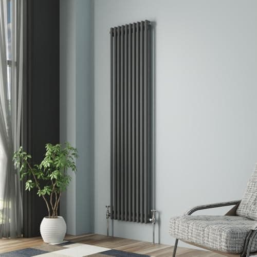 Image of NRG Column Radiator Anthracite 1800x470mm Double Traditional Cast Iron Style Heater Interior Designer Vertical Bathroom Radiators