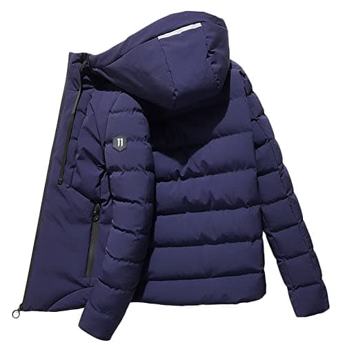 Image of YAOTT Men'S Down Jacket Winter Short Hooded Coat Solid Color Windbreaker Parkas Jacket Long Sleeved Overcoat Outerwear Lightweight Puffy Jacket,Blue,XS