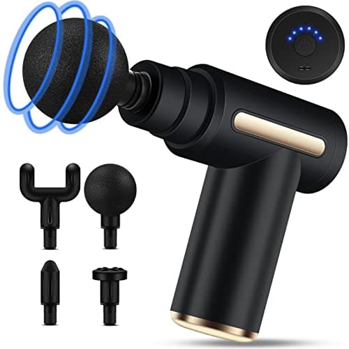Image of Uplayteck Mini Massage Gun Deep Tissue - Portable 6 Speeds Handheld Muscle Massager with 4 Heads, 1800mAh Battery & Type-C Charging, Super Quiet for Home Office Workout Travel, Black