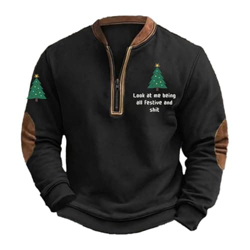 Image of Mens Christmas Jumpers Unisex Adults Christmas Santa Reindeer Elf Printed Sweatshirt Novelty Xmas Jumper Lightweight Winter Warm Pullover Shirt for Daily Xmas Fancy Dress Men (Black,5XL)
