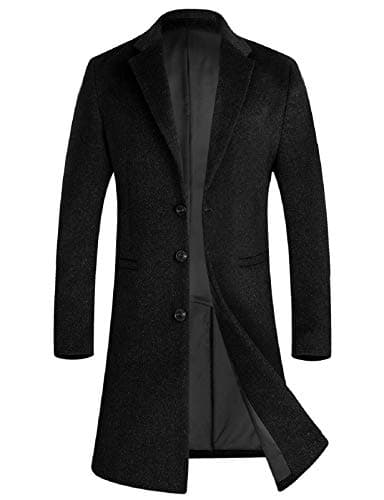 Image of iCKER Mens Wool Coat Long Trench Coat Peacoat Jacket Slim Fit Casual Overcoat Outwear,Black 1#,XXL