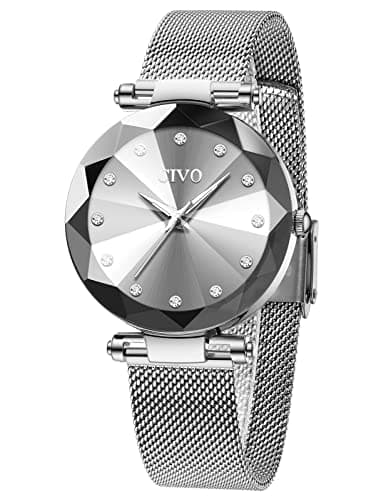 Image of CIVO Women Watches Ladies Silver Stainless Steel Mesh Strap Waterproof Watches for Woman Girls Teenager Fashion Elegant Business Dress Analogue Quartz Wrist Watch