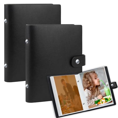 Image of 2 Pack Small Photo Albums 6x4 Slip In Hold Totally 52 Photos 10x15cm, Mini Flip Photo Album Little Portable Memory Book with Leather Cover for Baby Wedding Holiday Family Birthday Travel (Black)