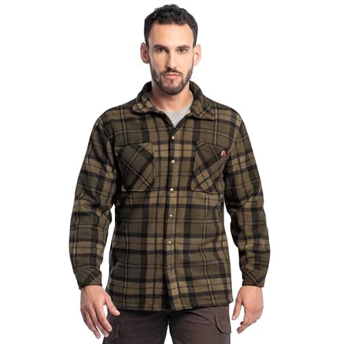 Image of Wrangler Mens Wrangler Riggs Men's Burley Sherpa Bonded Flannel Overshirt, Green/Multi Plaid, XXL