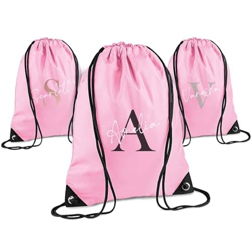 Image of Print Maniacs Personalised Drawstring Bag for Kids Back to School PE Bag, Swim Bag with Name Ideal for Boys, Girls, Toddlers,and Primary School Students Perfect School Bag Pink