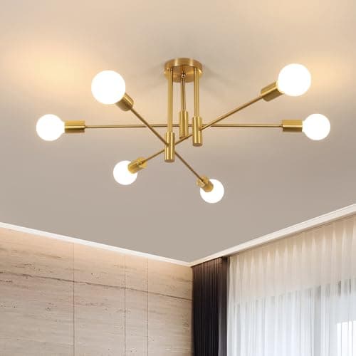 Image of Dorlink Sputnik Ceiling Light, 6-Light Gold Adjustable Modern Ceiling Lamp, E27 Mid Century Metal Light Fittings Ceilings for Living Room, Dining Room, Kitchen, Bedroom (Electroplated Gold)