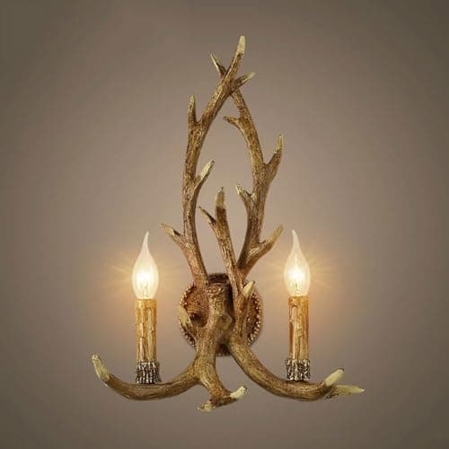 Image of YNVIOZM Resin Antler Wall Light, Candle Style Resin Wall Lamp 2-Light Deer Horn Living Room Sconce Lighting with Decorative Antler in Brown for Dining Room, Living Room, Bar, Cafe