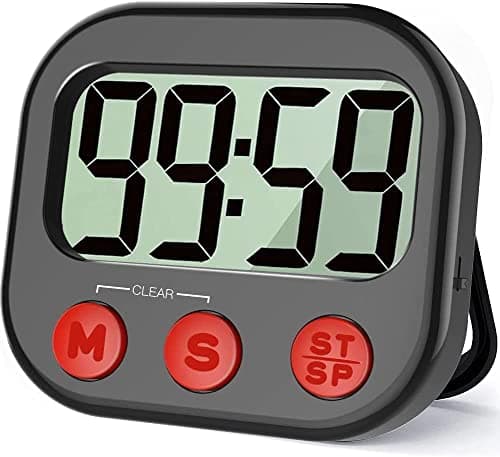 Image of Kitchen Timer, Digital Visual Timer Magnetic Clock Stopwatch Countdown Timer, Large LCD Screen Display Big Digits, Loud Alarm for Cooking, Shower, Bathroom - Black