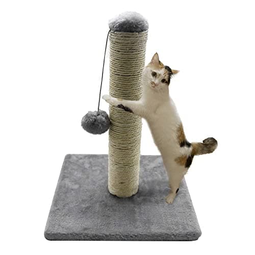 Image of Unibos | Cat Scratching Post | Cat Activity Centre | Kitty Climbing Tree | Kitten Play Tower with Hanging Toys | Natural Sisal White | 40cm