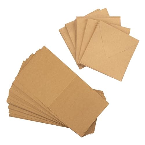 Image of Crafter's Companion - 5" x 5" Kraft Card & Envelopes- Pack of 100 - Includes 50 Kraft Card Blanks & 50 Matching Envelopes - Great for a Variety of Occasions