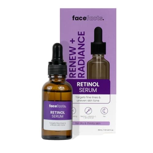 Image of Face Facts Renewing Facial Night Serum; Gentle level retinol (vitamin A), hydrating rice protein and brightening Vitamin C, renews and illuminates; Targets fine lines and uneven skin tone 30ml