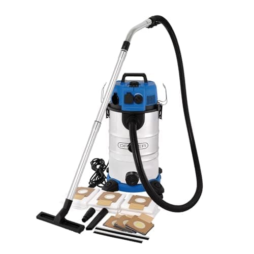 Image of Draper 230V M-Class Industrial Wet & Dry Vacuum Cleaner & Dust Extractor - 35l with Power Take-Off -1500W High Suction - Anti-Static Hose, Auto Filter Clean & LED Airflow Indicator