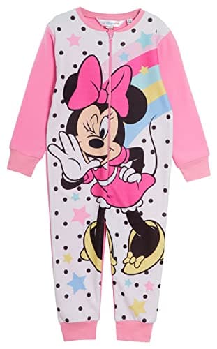 Image of Disney Minnie Mouse Onesie for Girls Pyjamas All in One Kids Fleece Pjs Zipped Loungewear Childrens Nightwear Pink
