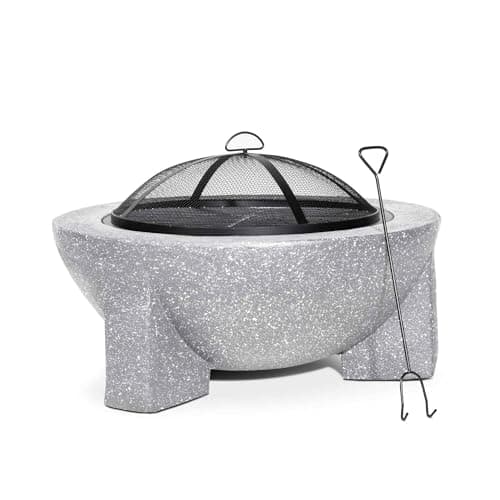 Image of Dellonda Round MgO Fire Pit with BBQ Grill, Ø75cm, Safety Mesh Screen - Light Grey - DG190