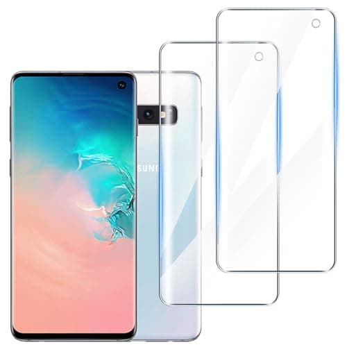 Image of Hirshen [2 pieces] Tempered glass screen protector for Samsung Galaxy S10, HD clear screen protector, 3D full coverage, scratch-resistant, super clear film, hardness rating 9H
