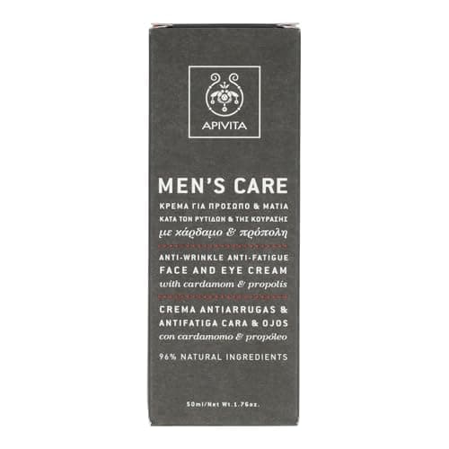 Image of Apivita Men's Care Anti-Wrinkle, Anti-Fatigue Face and Eye Cream with Cardamom & Propolis 50ml
