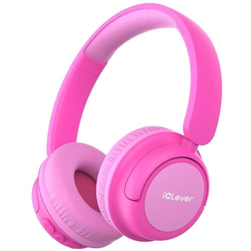 Image of iClever BTH22 Kids Headphones Wireless, 60H Play Time, 74/85 dBA Safe Volume, Bluetooth 5.4, Over Ear Kids Bluetooth Headphones with Mic AUX Cord for iPad/Tablet/Trave/School (Blossom Pink)