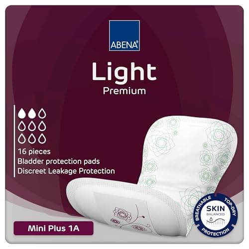 Image of ABENA Light Mini Plus 1A, Pack of 16, 200ml, Daytime Incontinence and Period Protection, Absorbent Sanitary Pads for Light to Moderate Flow, Soft, Breathable & Comfortable Design for Incontinence