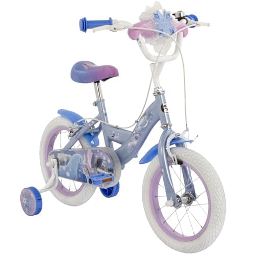 Image of Huffy Disney Frozen 14" Kids Bike, with Front Doll Carrier, Removable Stabilisers, Bell, Front and Rear Mudguards, Enclosed Chain, Girls’ Bicycle Ideal for Ages 4-6 Years - Shimmering Ice Blue