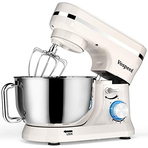 Image of Vospeed Stand Mixer Dough Blender, 5 QT 1000W Food Mixer Electric Cake Mixer with Bowl, Beater, Hook, Whisk, Egg Separator & Silicone Spatula, Dishwasher Safe (Cream White)…