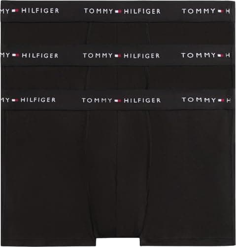 Image of Tommy Hilfiger Men’s 3 Pack Trunks with Logo Waistband, Black (Black/Black/Black), XXL