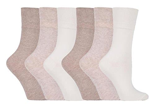 Image of IOMI FOOTNURSE - Ladies 6 pack loose non elastic diabetic socks with hand linked toe seams 4-8 uk (4-8 UK, Light Brown) (4-8 UK, Light Brown)