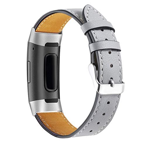 Image of AISPORTS Compatible for Fitbit Charge 4/Charge 3 Strap Leather for Women Men, Soft Breathable Leather Sport Wristband Metal Buckle Bracelet Replacement Strap for Fitbit Charge 4/Charge 3