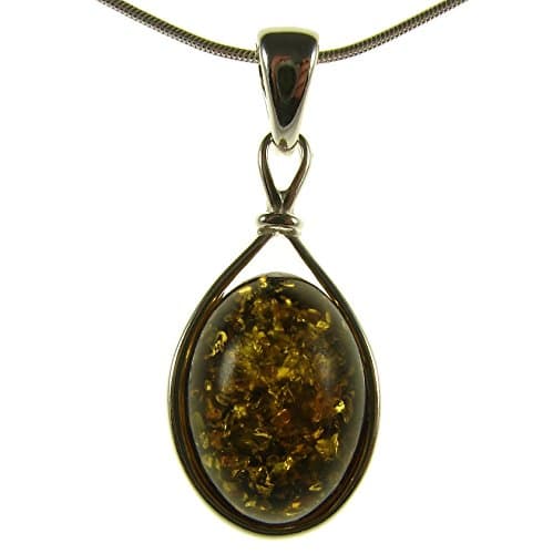 Image of Baltic amber and sterling silver 925 oval pendant necklace with 1mm Italian sterling silver 925 snake chain