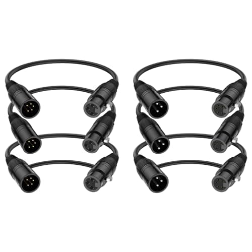Image of J&D XLR Cable 6-Pack, 3 Pin to 5 Pin Adapter (Male to Female & Female to Male) - DMX Microphone Cable for Audio & Stage Lighting, DMX512 Light Turnaround, 30 cm