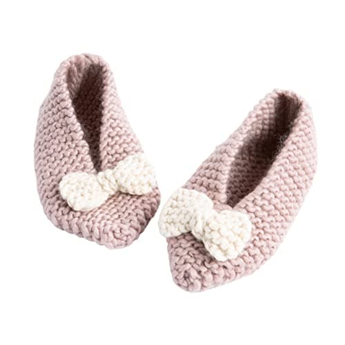Image of Wool Couture Bow Slipper Knitting Kit – Beginner Skill Level – Includes 3 Balls of Cheeky Chunky Merino Wool Yarn, Sewing Needle, How-to Guide, and Pattern