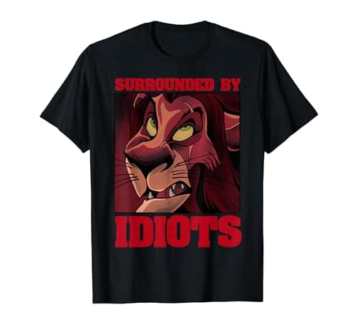 Image of Disney The Lion King Scar Surrounded By Idiots Poster T-Shirt, Men, Black, Large