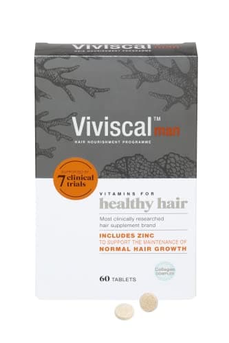 Image of Viviscal Hair Supplement For Men, Natural Ingredients with Rich Marine Protein Complex AminoMar C, Zinc & Flax Seed, Contributes to Healthy Hair Growth, Pack of 60 Tablets, 1 Month Supply, 1 pack