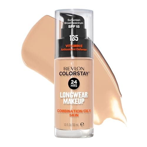 Image of Revlon Liquid Foundation, ColorStay Face Makeup for Combination & Oily Skin, SPF 15, Medium-Full Coverage with Matte Finish, Vanilla (135), 1.0 oz/ 30ml