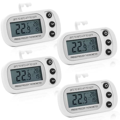 Image of 4 PCS Fridge Thermometer, Freezer Thermometer Digital, Fridge Temperature Thermometer with Large LCD Display Min/Max °C/°F Function for Freezer Refrigerator Aquarium