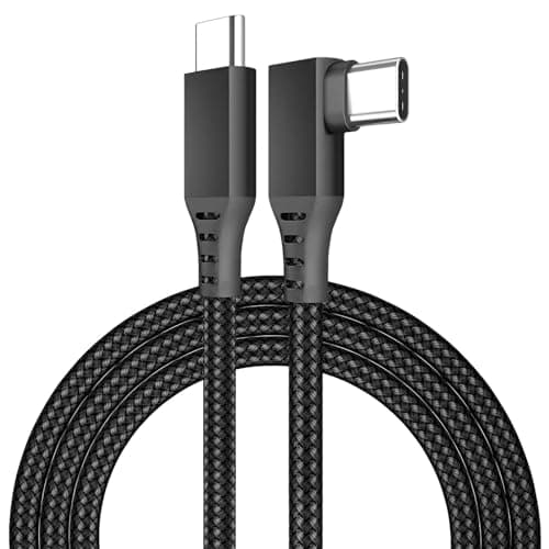 Image of MMOBIEL VR Link Cable USB-C to USB-C, 16.4 ft (5m) Black Nylon Braided, 90° Type-C Connector – 5Gbps Data Transfer & 60W Charging – Compatible with Meta Quest 3S/3/2/Pro, Pico 4 Ultra/4, PC & SteamVR