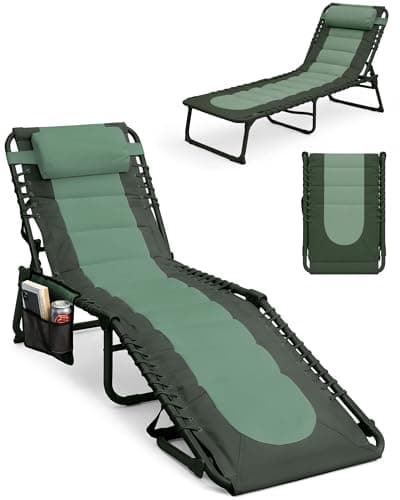 Image of KEPLIN Foldable Sun Lounger Chair - Padded Two Tone Outdoor Garden Recliner, 4 Position Adjustable Backrest, 600D Oxford Fabric, Portable Patio Camping Deck Chair - 110kg Capacity