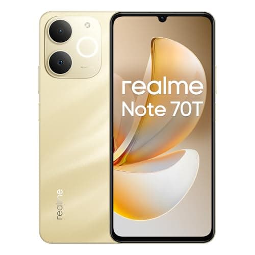 Image of realme Note 70T 4G Smartphone 4+64GB, Gold, 6.75-inch screen, 90Hz display, 6000 mAh battery, 32 MP camera, powerful octa-core processor, ArmorShell Protection, IP54