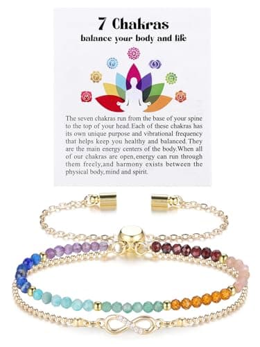 Image of Jovivi Infinity Chakra Bracelet for Women,Healing Crystals Gemstones Gold Bead Adjustable Bracelets for Women Jewellery Gifts for Women Ladies