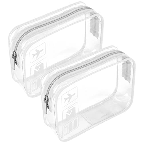 Image of 2pcs Clear Travel Toiletry Bag TSA Approved Quart Size Travel Bag Airport Carry On Liquid Shower Pouch Clear Plastic Security Transparent Toiletries Bag (White)