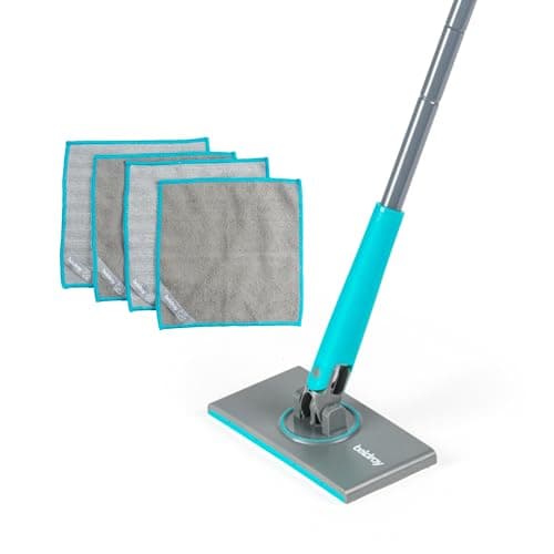 Image of Beldray Anti-Bac Clip-to-Grip Bathroom Mop - Large Mop Head, Tiles/Floor/Mirrors/Bathtub, Hygienic Pressure Release Handle, 360° Rotatable Head, 4 Cloths, Cleaning & Scrubbing