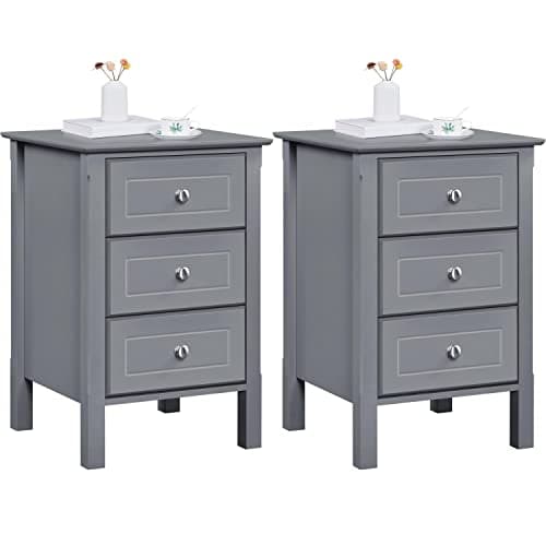 Image of Yaheetech Bedside Tables Set of 2, Wooden Nightstand with 3 Storage Drawers, Sturdy Modern Cabinet for Bedroom Living Room Hallway, 40x40x60cm, Dark Grey