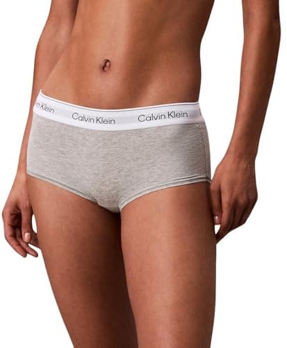 Image of Calvin Klein Women’s Hipster Boy Shorts with Logo Waistband, Grey (Grey Heather), L