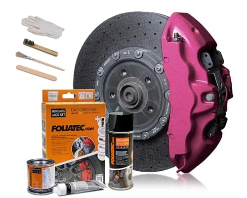 Image of Foliatec Brake Caliper Paint Set Heat Resistant Complete Set for 4 Brake Calipers Hot Pink Metallic 7 Piece Set