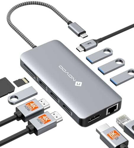Image of USB C Docking Station Triple Display - NOVOO RM11 Pro 11-in-1 USB C Dock with 8K@30Hz DisplayPort, Dual 4K@60Hz HDMI, 100W PD, RJ45 Ethernet, 3 USB-A 3.0 Ports, SD/TF Card Slots for Laptop and MacBook
